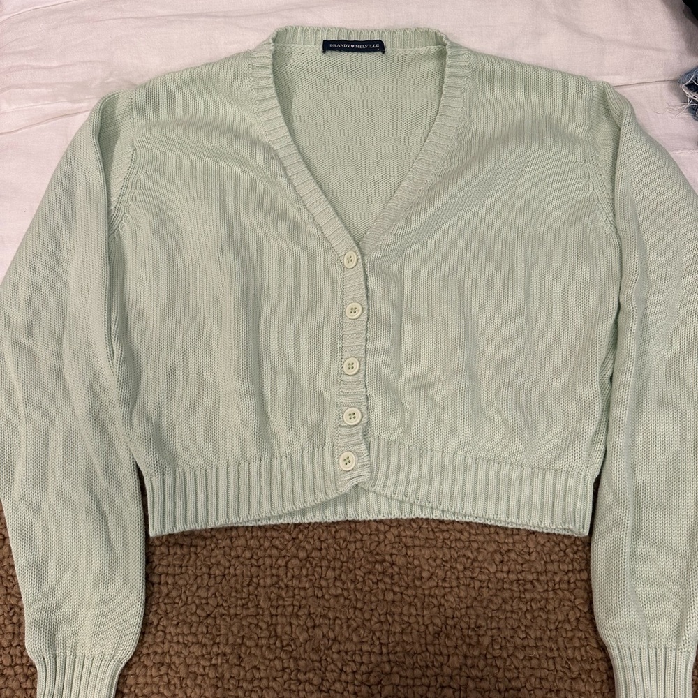 Brandy Melville Mint Green V-Neck Button-Up Cardigan Sweater
